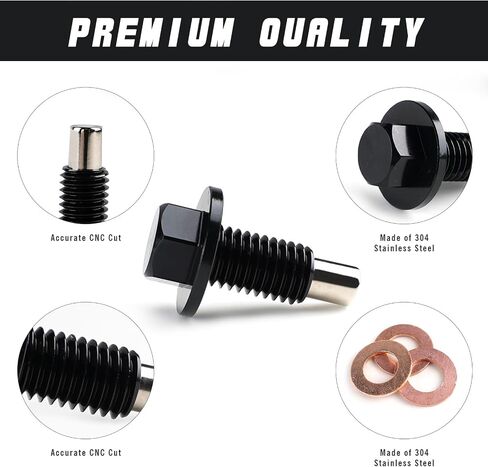Oil Drain Plug Magnetic M12-1.75 ft. 3 Copper Washer Gaskets, Head Size 15mm, Aluminum Alloy Oil Pan Sump Drain Nut Bolt Screw Repair Kit, Compatible for Most Toyota, Lexus, Nissan, Infiniti in Saudi Arabia