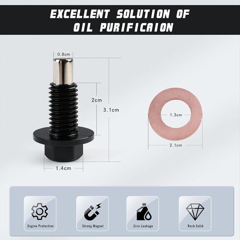 Oil Drain Plug Magnetic M12-1.75 ft. 3 Copper Washer Gaskets, Head Size 15mm, Aluminum Alloy Oil Pan Sump Drain Nut Bolt Screw Repair Kit, Compatible for Most Toyota, Lexus, Nissan, Infiniti in Saudi Arabia