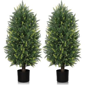 3FT Artificial Cedar Topiary Trees Outdoor 2 Pack Faux Cypress Bushes UV Resistant 36 Inch Fake Evergreen Shrubs for Front Door Porch Entrance Yard Home Decoration
