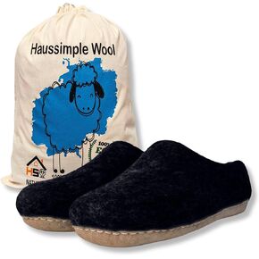 Wool Indoor Slippers - Natural Organic Wool, Genuine Leather Sole, Handmade in Nepal - Cozy, Warm, Soft, Unisex Non-Slip House Shoes for Men & Women - Perfect for Winter Comfort