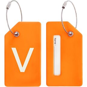 PATIKIL Initial Luggage Tags, 2 Pcs Silicone Suitcase Tag Identifier ID Card Holder Unique Luggage Name Tags with Stainless Steel Loop, Letter Q, Orange
