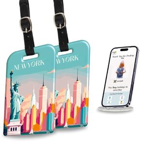 [Pack 2] tag8 New York City Smart Luggage tag |Trendy Luggage tag ID Identification, Fashionable Digital Name tag | Airline Compliant, SITA World Tracer Code Enabled | Gift idea
