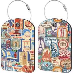 Cute Cat Luggage Tag for Suitcase Set of 2 PU Leather Cute Luggage Tags with Stainless Metal Loop ID Label Privacy Flap Suitcase Tags for Women and Men Travel