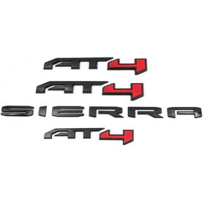 4PCS Gloss Black Red AT4 Emblem Sierra Letters Compatible with 2019-2024 Sierra 1500 (Gloss Black Red) in Kuwait