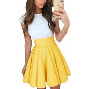 SEMATOMALA Women's Basic Solid Versatile Stretchy Flared Casual Mini Skater Skirt