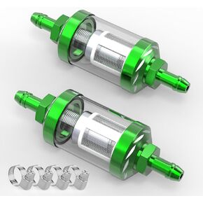 2pcs 5/16" Universal Gasoline Filter Inline Element, Red Can Disassemble and Wash Gasoline Cup Filter Element Clear Glass with Hose Clamps