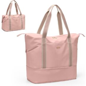 Large Duffel Bag Women Sports Bag Portable Travel Bag, Expandable Space Weekender Bag for Sports, Gym and Travel (Creamy-White)