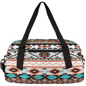 Ethnic Aztec Geometric Gym Bag for Women and Men,Zigzag Small Duffel Bag for Sports, Gyms, Yoga, Weekend Getaway, Travel Overnight Bag Workout Bag Cheer Dance Bag for Girls Boys Teen