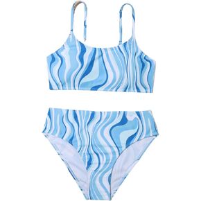 SHENHE Girl's 2 Piece Bikini Set Summer Cute Strap Allover Print Bathing Suit Swimsuit