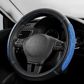 PIC AUTO Steering Wheel Cover, Black Thick Rhombic Foam and Premium Leather, Universal 14.5-15.5 Inch Breathable Anti-Slip Steering Wheels Accessories for Men & Women