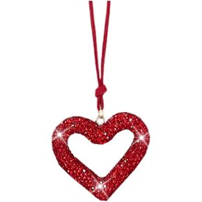 Bling Heart Car Rearview Mirror Hanging Accessories, Lucky Diamond Car Interior Rear View Mirror Charm, Crystal Rhinestone Car Hanging Decoration Ornament Car Pendant for Women Girls (Red)