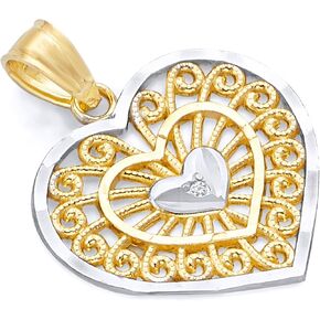 14k REAL Two Tone Gold Heart Charm Pendant
