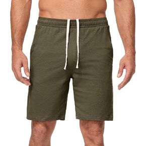 JMIERR Men's 100% Cotton Shorts 9" Casual Elastic Waist Drawstring Lightweight Workout Lounge Beach Jersey Sweat Shorts