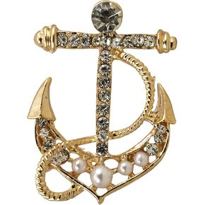 Knighthood Gold Anchor With Stone Detailing Brooch, Suit Stud, Shirt Studs, Lapel Pin Accessories for Men Women