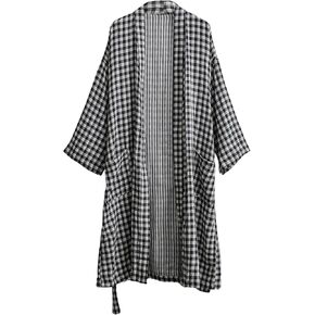 Amazhiyu Women's Cotton Gauze Lightweight Summer Plaid Kimono Bath Robe Pockets