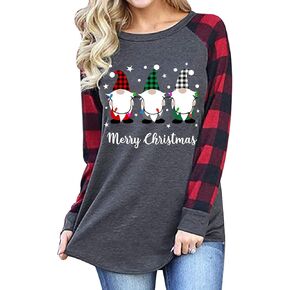 Gnome Christmas Shirt Women Funny Graphic T-Shirt Gnome Tee Raglan Baseball Tops Holiday Clothes