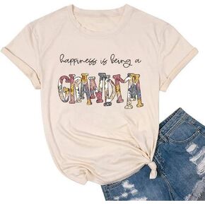 Floral Grandma Shirts for Women Grandmother Wildflower Printed Mother's Day Shirt Mama Casual Short Sleeve Tops
