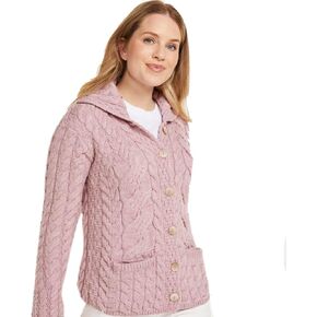 Irish Aran Merino Wool Cardigan Sweater, Button Closure, Made in Ireland