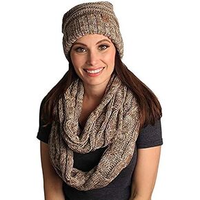 عبوتان متطابقتان: قبعة صغيرة كبيرة الحجم ووشاح لا نهاية له - موكا رمادي داكن in Kuwait