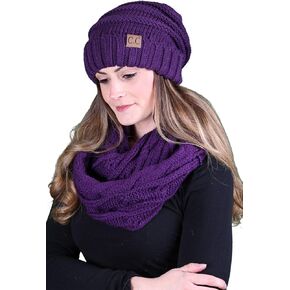 Funky Junque Matching 2 Pack Oversized Beanie & Infinity Scarf - Dark Purple