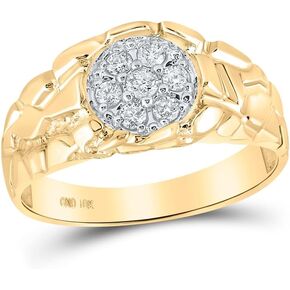 Jewels By Lux 10K Yellow Gold Mens Round Diamond Cluster Nugget Band Ring 1/4 Cttw, Mens Size: 7-13