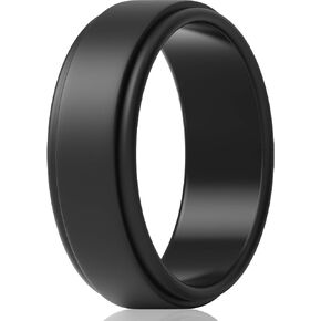 ThunderFit Silicone Wedding Rings for Men - Step Edge Sleek Design Rubber Engagement Bands - 8mm Width - 2mm Thickness