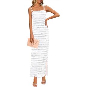MEROKEETY Women's Summer Spaghetti Strap Sleeveless Bodycon Backless Textured Wedding Guest Cocktail Dress