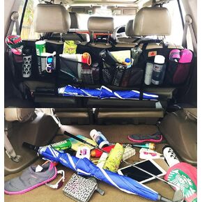 Pf SUVs Rear Trunk Organizer with Umbrella Holder Hanging, X Large - Extra Rigid and Visible, Collapsible Cargo Net, Backseat Storage for Mid-Size Crossovers to Mid-Size SUVs, Van (51-Inches)