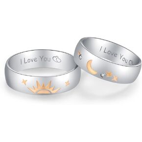 LAVUMO Promise Rings for Couples Sun and Moon I Love You Matching Wedding Bands for him and her Stainless Steel Comfort Fit with Gift Box
