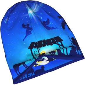 Christmas Christian Nativity Scene Pattern Unisex Beanie Hat Knit Soft Warm Beanies Winter Caps Black