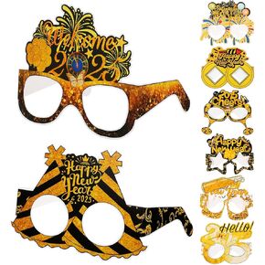 NOLITOY 8 Pcs Happy New Year Eyeglasses 2025 Glasses New Year Party Glasses Paper Funny Party Eyeglasses Props Party Supplies