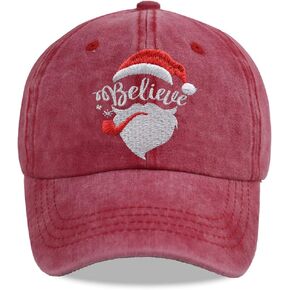 HHNLB Funny Christmas Hats for Men Women, Santa Always Believe Gifts, Adjustable Embroidered Merry Xmas Holiday Baseball Cap