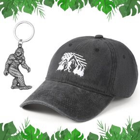 2 Pcs Sasquatch Hat Keychain Set for Men Gorilla Monster Gifts for Women Fun Adjustable Washed Cotton Embroidered Sasquatch Baseball Hat for Christmas Birthday Gifts in Kuwait