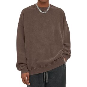 Oversized Vintage Crewneck Sweatshirt Men Acid Wash Cotton Baggy Trendy Streetwear Long Sleeve Shirts Pullover Tops