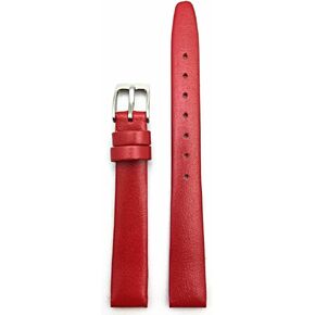 12mm Red Genuine Calfskin Leather Watchband | Elegant, Flat, Smooth Replacement Wrist Watchstrap that brings New Life to Any Watch (Womens Standard Length)
