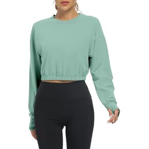 Bestisun Long Sleeve Cropped Workout Shirts Athletic Gym Yoga Crop Tops for Women