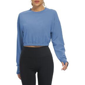 Bestisun Long Sleeve Cropped Workout Shirts Athletic Gym Yoga Crop Tops for Women in Kuwait