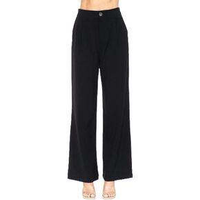 Women's Gabardine Wide Leg Pleated Trouser with Elasticized Back Waistban