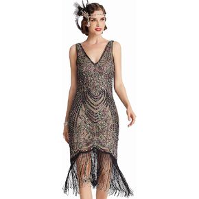 BABEYOND Flapper Dresses 1920s V Neck Beaded Fringed Great Gatsby Dress