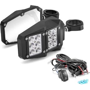 WSays Side Rear View Mirror w/LED Light 1.75" - 2" UTV Roll Cage Bar and Wiring kit Compatible with Polaris RZR Can-Am Pioneer Teryx Wildcat Sector Zforce