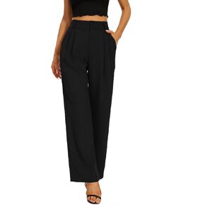 Women High Waist Wide Leg Dress Pants Pleated Front Work Casual Long Trousers