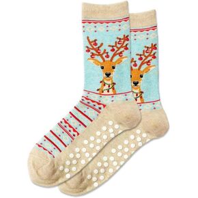Hotsox Fuzzy Reindeer Non Skid Socks 1 Pair