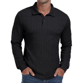 Sailwind Men's Casual Polo Shirts Twisted Button Long Sleeve Tees Collared Golf Shirt