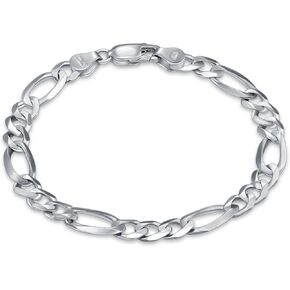 925 Sterling Silver Figaro Bracelet 4MM 5.5MM Diamond-Cut Figaro Chain Bracelet for Men Women