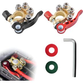 Car Battery Terminal Connectors, Gold Plated 4-Way Disconnect Battery Terminal Connectors with Label, Quick Release Battery Terminal Clip for Most Vehicles, Car Accessories (Gilded)