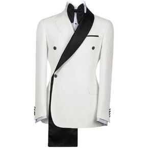 Men's Tux Jacket One-Button Shawl Lapel Blazer with White Trim, Formal Wear for Weddings and Dinners