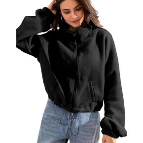 Women fleece crop jacket Zip Up Oversized Sweatshirts fall and Winter Clothes Long Sleeve Outfits
