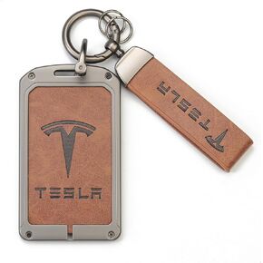 Key Card Holder for Tesla, Leather Card Key Holder for Model S/X/3/Y Cybertruck, Key Chain fit Tesla Key Card Holder,Door Entry Key Card Case Key Fob Cover Tesla Model 3 Y S X Accessories,Brown