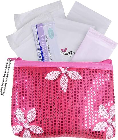 First Period Kit to-Go! - Organic Eco-Friendly Tween Pads & Liner - Period Bags for Teen Girls for School - Period Pouch & Teen Pads for Girls Ages 11-14, Teen Pads for Periods - Pads for Teens Girls in Saudi Arabia