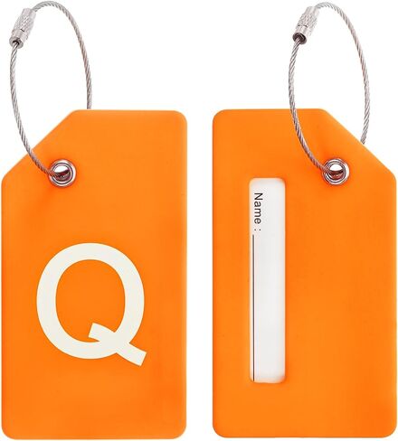 PATIKIL Initial Luggage Tags, 2 Pcs Silicone Suitcase Tag Identifier ID Card Holder Unique Luggage Name Tags with Stainless Steel Loop, Letter Q, Orange in Kuwait